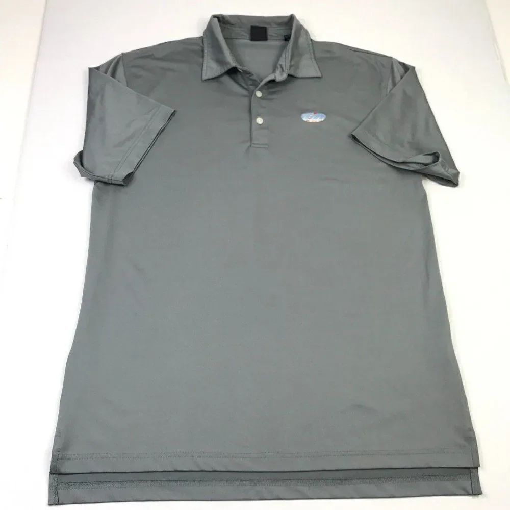 Dunning Golf Mens Polo Shirt Gray Button Up Logo Stretch Short Sleeve Size XL *